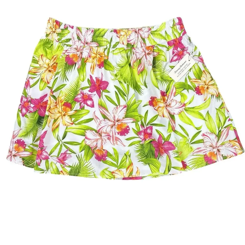 Tommy Bahama Skort Women XL Floral Tropical Pullon Performance Elastic Waist New